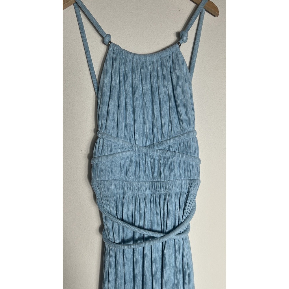 NWT Johnathan SIMKHAI Lillee Open Back Maxi Dress Blue Plisse Gown Size Small - Picture 5 of 11